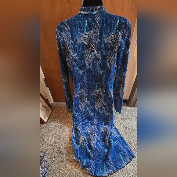 Ninety Elegant Blue Patterned Women's Stretchy Faux Wrap Dress SzM - Picture 9 of 11